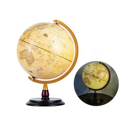 China 30cm plastic antique world globe with wooden base and with led lights for sale