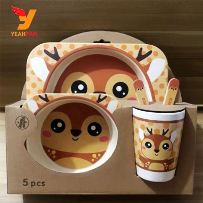 China Modern Hot Selling Fiber Kids Dining Dinner Plate Sets 5 Pieces For Baby Dish Bowl Sets Non Toxic for sale