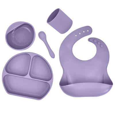 China Soft Eco-Friendly Non-Toxic Kids Dining Silicon Suction Dishes Administer Fork Bib Bowl Silicone Baby Feeding Spoon Set for sale