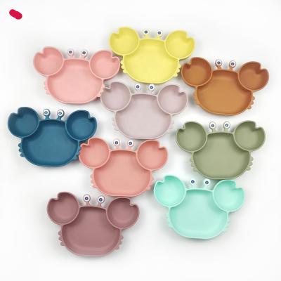 China Hot Sale Disposable BPA Free Crab Forming Anti-scald Safe Silicone Plates Baby Kids Silicon Suction Dish Feeding Bowl for sale