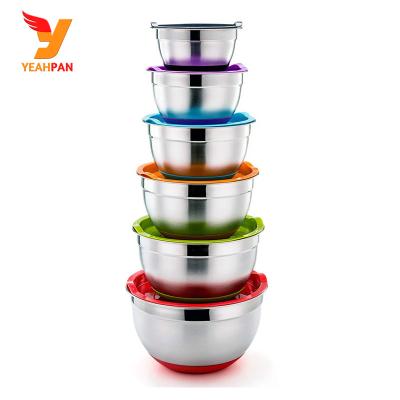 China Sustainable Non-Slip Colored Silicone Bases Stainless Steel Mixing Bowls Silicone Set 7 With Airtight Lids for sale