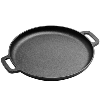 China Factory Direct Sales Modern Pre-Seasoned Cast Iron Round Shape Frying Stove Camping Pan With Double Handle for sale