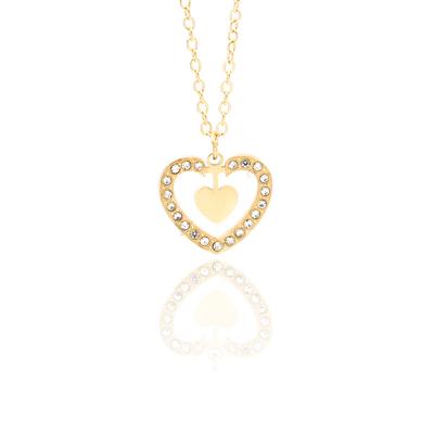 China 2022 New Fashion Design 316L Stainless Steel Bling Bling Zircon Diamond Heart Pendant Necklace For Lucky Girl for sale