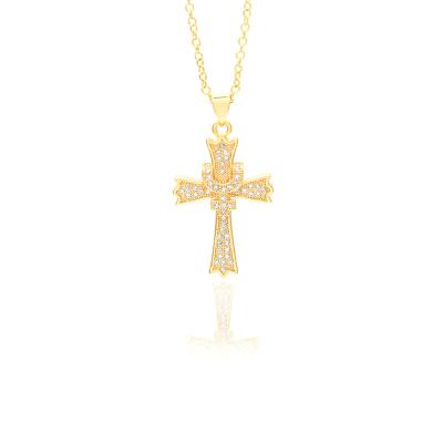 China Hot Sale New Fashion Design 316L Stainless Steel 18K Gold Plated Full Ice Out Cross Pendant Necklace For Lucky Girl for sale