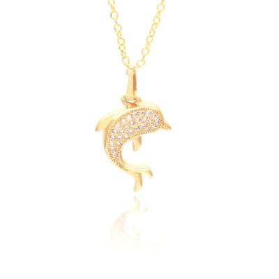 China 2022 Fashion CIA Dubai Africa Fashion 18K Gold Charm Iced Out Dolphin Pendant Necklace Men Women Dolphin Jewelry for sale