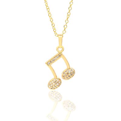 China Fashion Hip Hop 18k Gold Plated Iced Out CZ Pendant Necklace With Diamond Musical Note Pendant For Women Men for sale