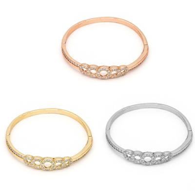 China New Punk Fashion Design 18K Gold Stainless Steel Round Bling Bling Zircon Bracelet Lucky Bracelet Ladies for sale