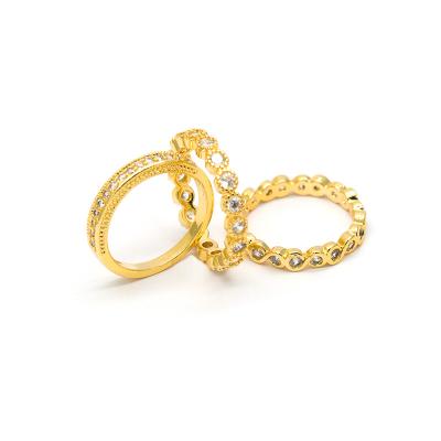 China Wholesale Fashion 18K Gold Plating CLASSIC Ladies Ring Set 3pcs for Women Jewelry Bling Bling Zircon CZ Ring for sale