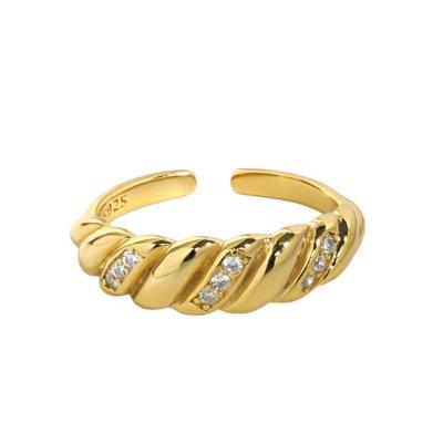 China 2021 Trendy Jewelry Crescent Ring 925 Sterling Silver CZ Stone Rings Gold Plated Adjustable Rings Women for sale