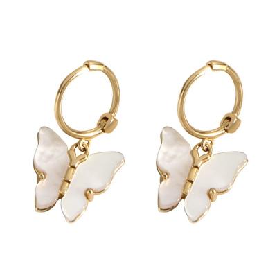 China Latest Trendy Butterfly Circle Earrings Women 925 Jewelry 18K Silver Gold Plated Pearl Earring for sale