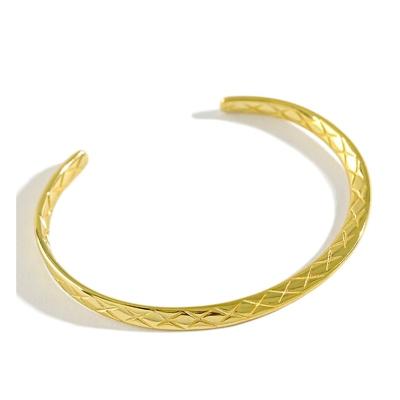 China Grid Design Trendy Fashion Bangle 925 Ladies Bracelets Silver Rhodium Gold Plated Bracelets 18k Gold Jewelry for sale