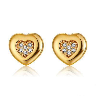 China Wholesale FASHIONABLE Heart Shape CZ Zircon Stud Earrings 2021 925 Sterling Silver Gold Plated Cute Stud Earrings For Girls for sale