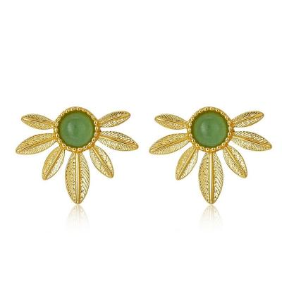 China New Leaf Design Stud Earring Women Jewelry 925 Sterling Silver FASHIONABLE Natural Aventurine Stones Jewelry 2021 Gold Plated Earrings for sale