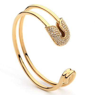 China FASHIONABLE Open Irregular C-shape Bangles Gold Plated Micro Pave CZ Bangles for sale