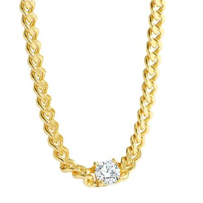 China Retro Jewelry Cuban Link Necklaces 18k CZ FASHION Chain Brass Gold Plated Diamond Necklaces for sale