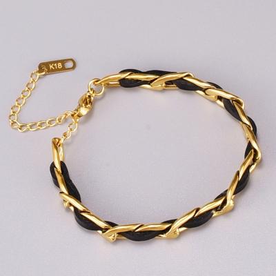 China Melynn TRENDY Wholesale Fashion Stainless Steel Bracelet Leather Gold Plated Chunky Chain Bracelet For Women for sale