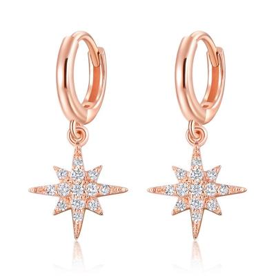 China FASHIONABLE Wholesale 18k Jewelry 5A CZ Gold Hexagram Circle Earrings 18k Real Diamond Rose Gold Stud Earrings for sale