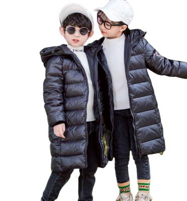 China 2021 Breathable Custom Kids Winter Outwear Long Thick Boys And Girls Above Knee Bright Down Coat 3-6y for sale