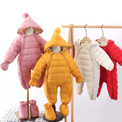 China Spandex/Cotton 2021 Baby Overalls Warm Cotton Rompers Toddler Snowsuit Babies Boy Baby Plus-Velvet Hooded Jumpsuit Newborn for sale