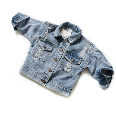 China Spring Windproof Autumn Kids Jacket For Girls Ripped Holes Kids Jeans Coats Boys Girls Denim Outerwear Suit 24M-7Y for sale