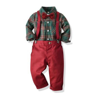 China Polyester/Cotton Toddler Boys Clothing Set Autumn Winter Children Formal Shirt Tops+Suspender Pants 2PCS Costume Kids Christmas Outfits for sale