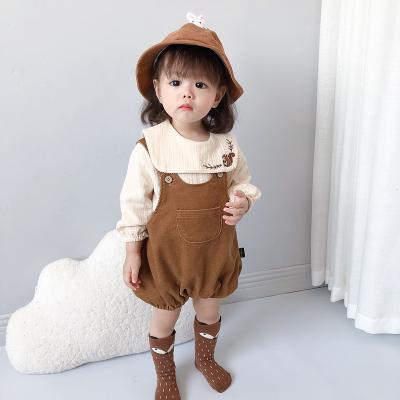 China Dropshipping 2021 New Anti-wrinkle Baby Clothes Set Newborn Autumn Corduroy Toddlers Romper Jumpsuit Infant Bib Baby Romper Spring for sale