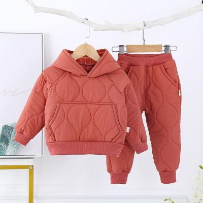 China Children's Clothing1-5y 2021 Hooded Coats and Pants Boys Plus-Velvet Suit Autumn Winter Girls Casual Cotton Two-Piece Kids Set for sale