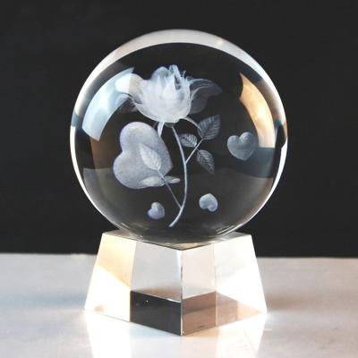 China Europe Promotion Gifts Crystal 3D Laser Engraved Lose Flower Crysal Ball for sale