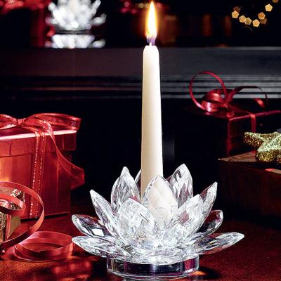 China Europe Crystal Candelabra Wedding Candlestick Decoration Clear Lotus Crystal Glass Candle Holders for Religious for sale