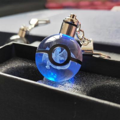 China Europe Cheap Wholesale Led POKEMON Key Chain Custom 3d Laser Engraving Cartoon Fairy Crystal Key Chain For Business Gift With Gift Box for sale