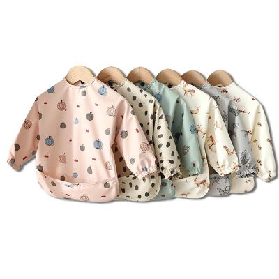 China Durable Kids PU Long Sleeves Bibs Babies Toddler Shirt Waterproof Newborn Feeding Feeding Apron With Pocket Boy Girl Burp Cloth for sale