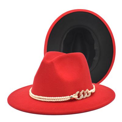 China Wool Felt Hats Jazz Hat Belt Caps Bowler Felt Hats Ladies Faux Fedora Hat Wide Brim Women Winter Image for sale