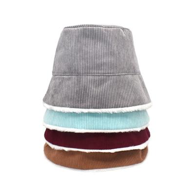 China 2021New Character Design Corduroy Fisherman Hat Thickened Warm Plush Rim Basin Hat Bucket Hat for sale