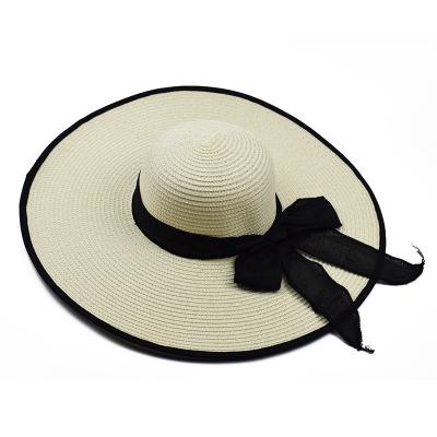 China Wide Multi-Panel Hat Women Brim Beach Hat Women Foldable Bowknot Summer Sun Straw Hat for sale