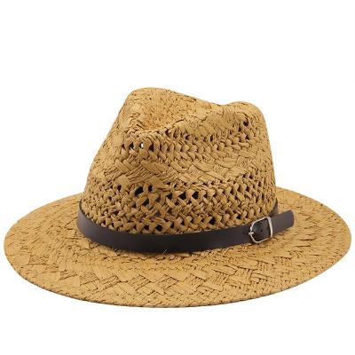 China Image Panama Straw Hat Summer Beach Vacation Umbrella Straw Hat Fashion Jazz Top Hat For Women Men for sale