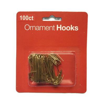 China Pack of 100 Metal Gold Ornament Hooks Christmas Ball Hangers for sale