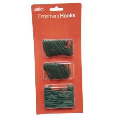 China Green Christmas Ball Hangers Two Size Metal Ornament Hooks 300 Pack for sale