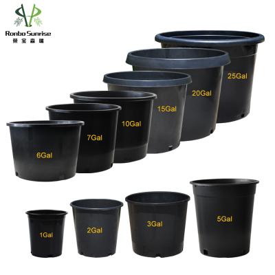 China 1 2 3 4 5 7 10 15 20 25 Gallon Nursery Planter Modern Black Round Plastic Ronbo Sunrise In Stock for sale