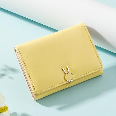 China TAOMICMIC raincoat ready to ship Korean women's third-fold decoration metal rabbit style wallet waterproof pu leather ladies puese for sale