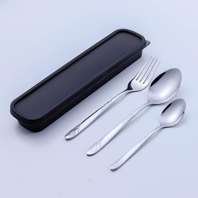 China Disposable Reusable stainless Steel Metal spoon fork knife teaspoons Portable Travel Cutlery Set with wheat straw Case for sale