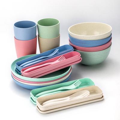 China Durable Lightweight Plates Bowls Cups Dish Dinnerware Set Unbreakable Dinnerware Set 29 Pieces Wheat Straw Flatware Set for sale