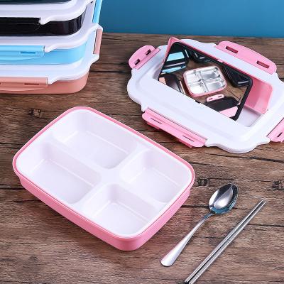 China Eco-Friendly 304 Freshness Preservation Stainless Steel And PP Shell Bento Box Lunch Food Container Tiffin Lunch Box for sale