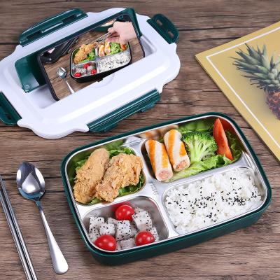 China Food Grade 304 Stainless Freshness Preservation And PP Shell Bento Box Multi-Compartment Multi-Function Student Office Worker Lunch Box for sale