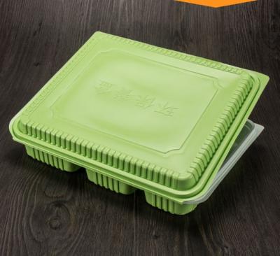 China Customized Viable Hinged Eco Friendly Transparent Green Food Container With 4compartment for sale