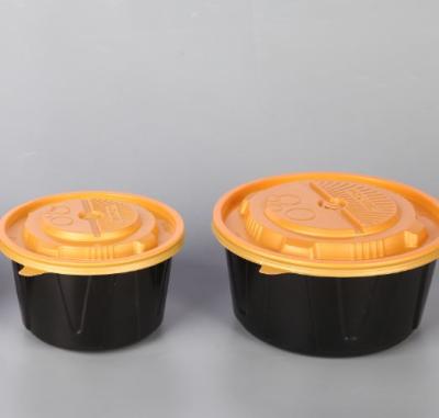 China 500ml Edible Grade Black Red Microwavable Disposable To Go PP Plastic Disposable Soup Bowls With Lids for sale