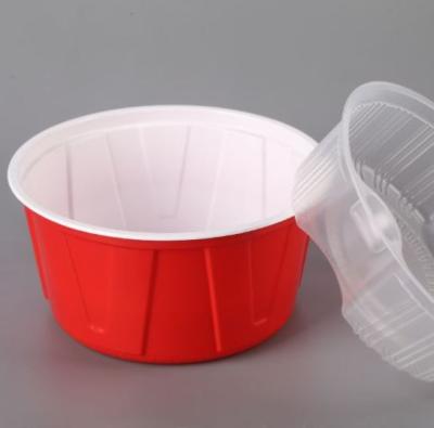 China RED COLOR Disposable Plastic Microwavable Take Out Food Container Round Bowl for sale