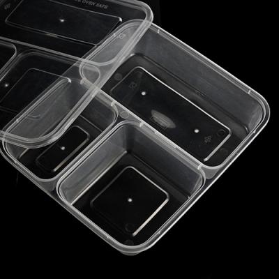 China Sustainable hotsale plasticfood container 3compartment container with lid for sale