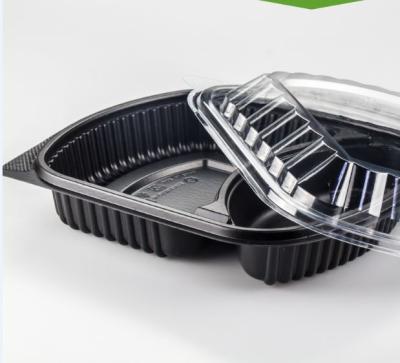 China Sustainable Disposable Microwavable Black To Go Boxes Food Plastic Container Black Food Box Meal Prep Containers for sale