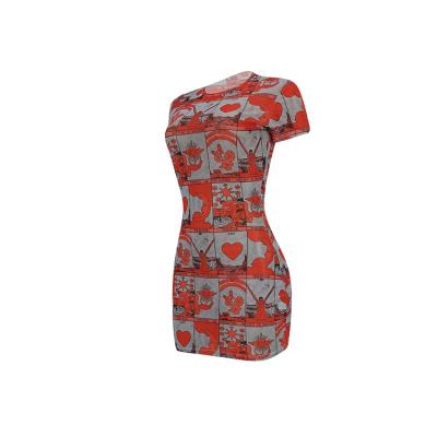 China Polyester Breathable Breathable Cotton Bodycon Printing Women's Dress With Net Yarn for sale