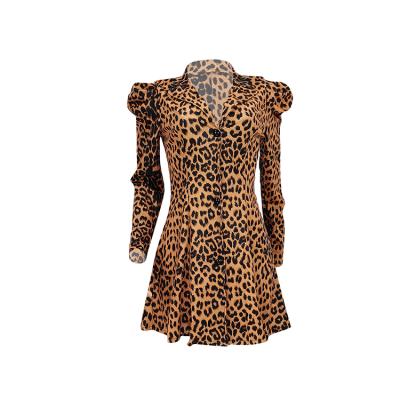 China Ruffles Cotton Women Leopard Print Breathable Casual Washable Print Fitted Dress for sale